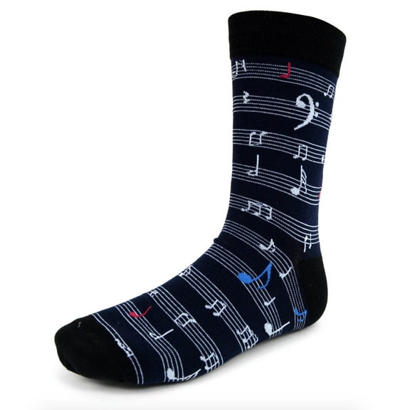 Urban-Peacock Men's Novelty Fun Crew Socks for Dress or Casual - Music Sheet - Navy with Black Heel & Toe