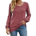 thumbnail image 1 of Staron Chemises à Manches Longues pour Femmes Chic Décontracté Hauts Tendance Mode d'Automne Bouton Uni Chandail Col Rond Léger Blouses de Printemps Chandails Basiques Cadeaux de Noël pour Petite Amie, 1 of 4