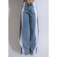 thumbnail image 4 of Women'S Patchwork High Waist Wide Leg Jeans Color Block Denim Straight Leg Trendy Trousers Blue Denim & White L, 4 of 9