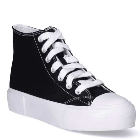 Women's Memory Foam High-Top Sneakers, Lace-Up, Cotton Canvas Upper, Rubber Outsole, Black