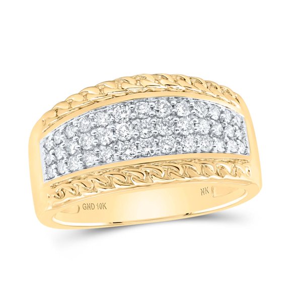 10K Yellow Gold Round Diamond Rope-Accent Band Ring 0.8cttw