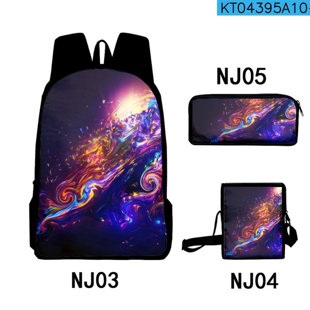 Fashion Novelty Abstract patterns 3D Print 3pcs/Set pupil School Bags Laptop Daypack Backpack Inclined shoulder bag Pencil Case,Brown