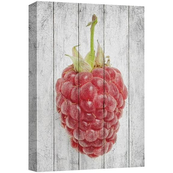 wall26 Canvas Print Wall Art Retro Vintage Wood Panel Raspberry Fruit Cooking Realism Digital Art Modern Art Decorative Bohemian Chic Kitchen/Food Rustic for Living Room, Bedroom, Office - 32"x4