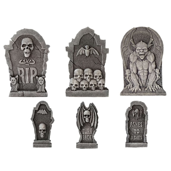 Tombstones Goblins Decoration Set, Gray, 6 Pieces, Halloween by Way To Celebrate