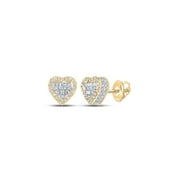 Macey Worldwide Jewelry 10k Yellow Gold Mens Baguette Diamond Lovely Heart Earrings 3/8 Ctw