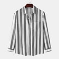 thumbnail image 2 of Camisa a rayas para hombre, manga larga, cuello vuelto, blusa holgada con botones para uso diario y trabajo, 2 of 5
