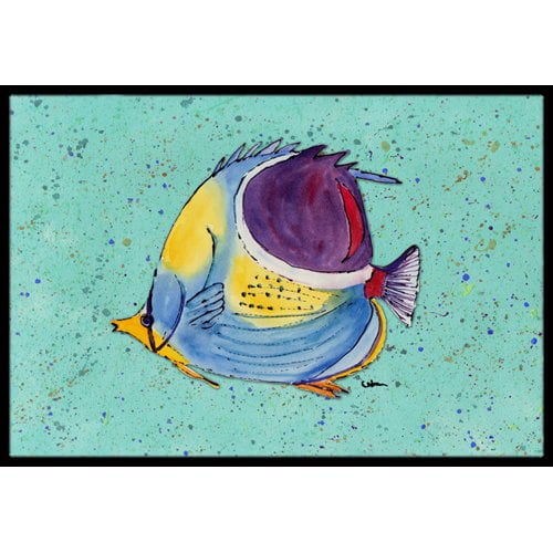 Tropical Fish on Teal Doormat by Caroline's Treasures