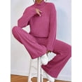 thumbnail image 3 of Women'S 2 Piece Fall Outfits Sets Travel Knit Pullover Tops and Wide Leg Pants Sweatsuit Lounge Sets Rose Red L, 3 of 7