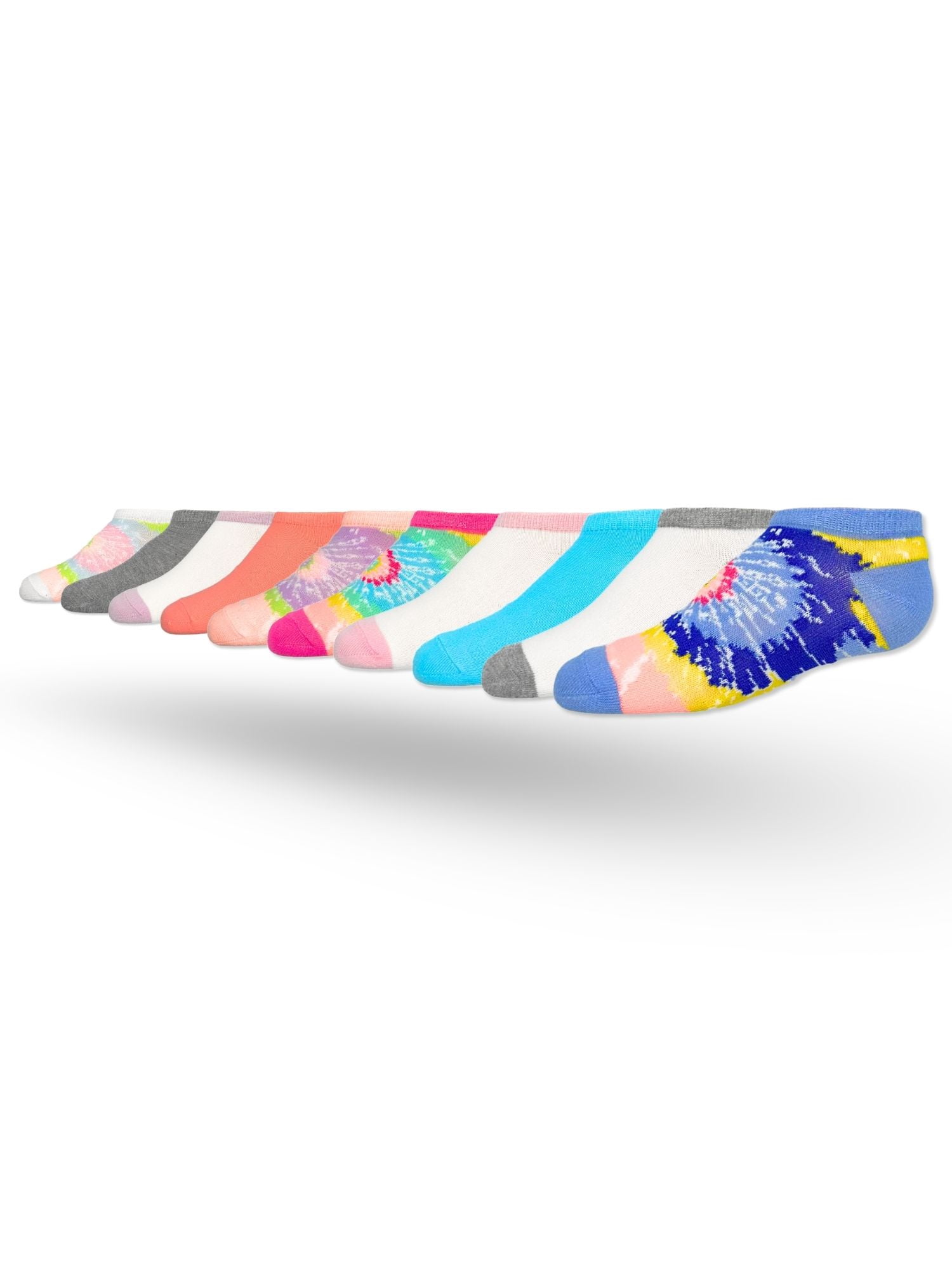 Wonder Nation Girls Rainbow Tie-Dye No-Show Socks, 10-Pack, Sizes S-L