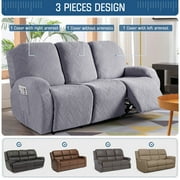 TAOCOCO Recliner 3 Seater Sofa Slipcover Couch Covers for Reclining Sofa Anti-Slip Couch Protector with Pockets, Light Gray