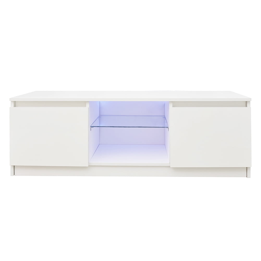 Kepooman TV Stand, TV Cabinet with Drawers and Shelves, Modern TV Stand with Led Light Suitable for Living Room and Bedroom, White Kepooman TV Stand, TV Cabinet with Drawers and Shelves, Modern TV Stand with Led Light Suitable for Living Room and Bedroom, White