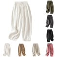 thumbnail image 2 of Plebaso Cotton Linen Pants for Women Plus Size Solid Color Nine-point Trousers Ladies Casual Loose Lounge Pants, 2 of 6
