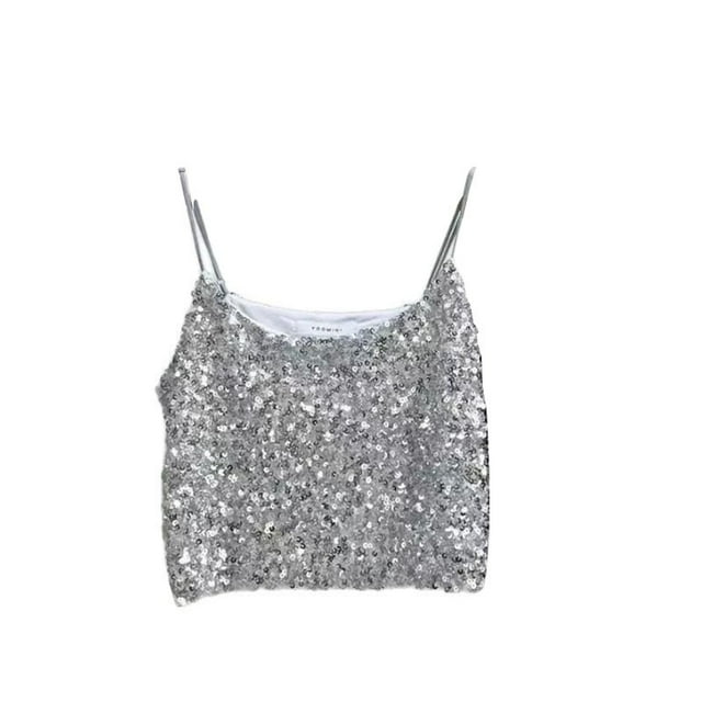 AWZXDE Girls Tops Shiny Sequined Tank Top Versatile Sleeveless Top For Girls And Students Age 2-15