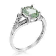 Vir Jewels 1.20 CTTW Green Amethyst Ring .925 Sterling Silver with Rhodium Oval 8x6 MM Size 7 Female Adult