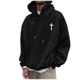 thumbnail image 2 of RUTAYY Men's Hoodie Long Sleeve Drawstring Front Pocket Small Cross Graphic Print Pullover Sweatshirt Black, 2 of 4