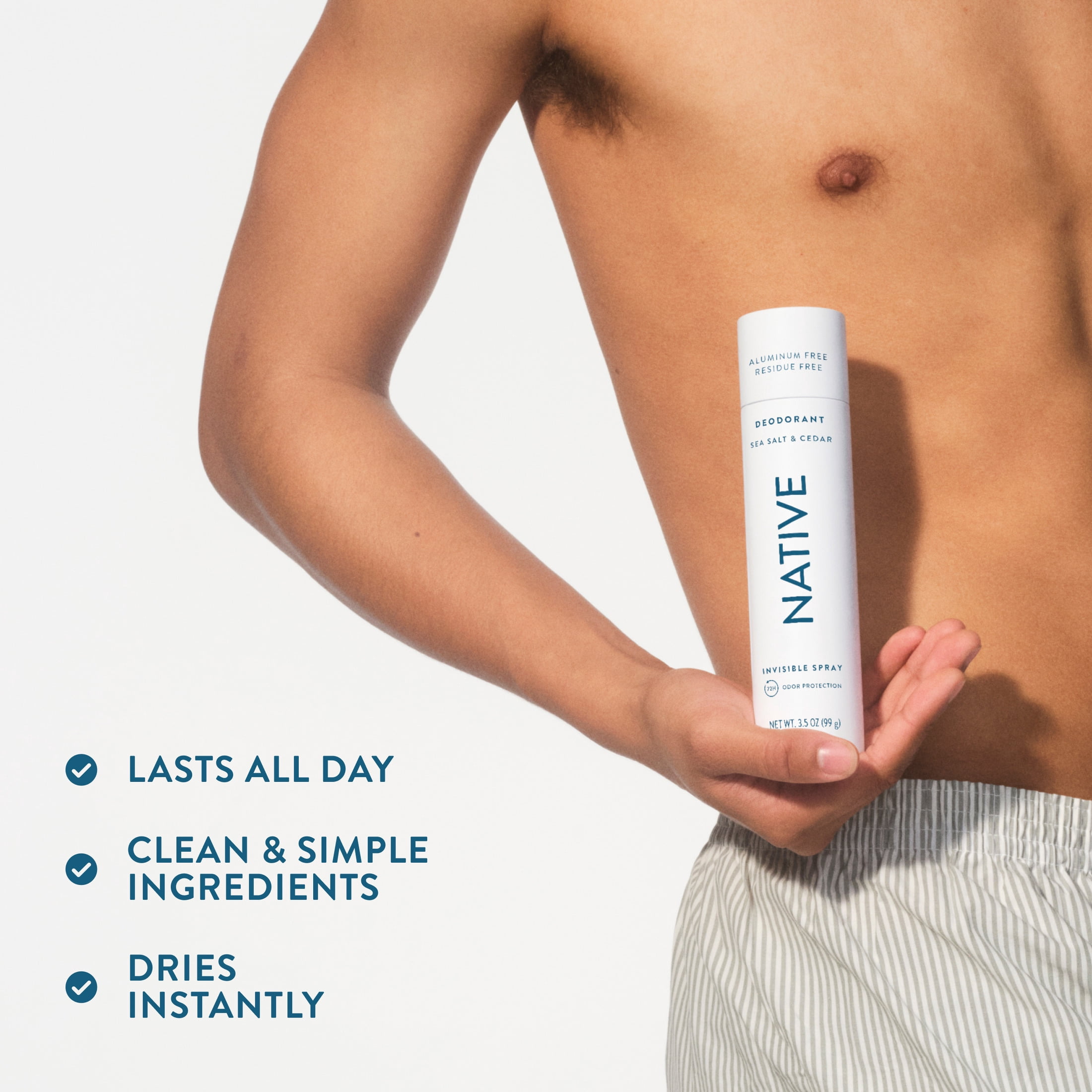 (3 pack) Native Aluminum Free Deodorant Spray For Men, 72 Hour Deodorant Spray, Sea Salt & Cedar, 3.5oz