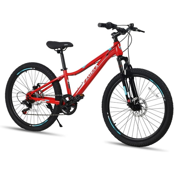 Ambifirner 24 Inch Mountain Bike  - Shimano 6-Speed, Front Suspension, Disc Brakes, Steel Frame, 85% Assembled (Red)