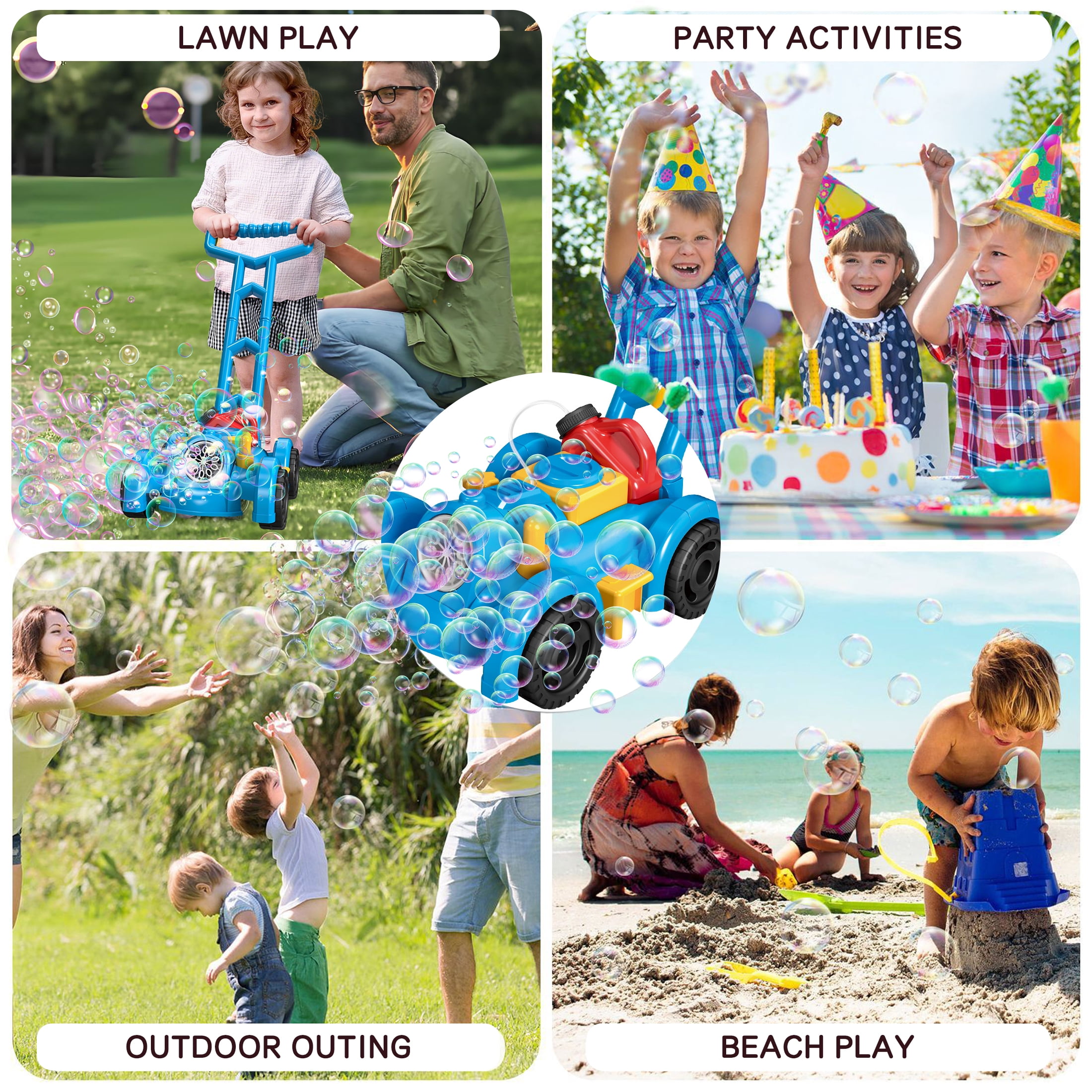 Koppop Bubble Lawn Mower Toy for Toddlers - Outdoor Push Toy with Bubbles, Birthday Gift for Boys Girls, Summer Backyard Games, Preschool Kids Activity (Blue).
