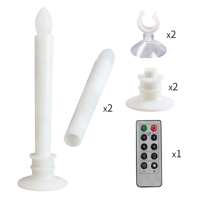 2pcs Remote Controlled Flameless Taper Candles with Automatic Timer and Suction Cups, Flickering Battery LED Candles for Year-Round Home Decor, Christmas Wedding Centerpiece
