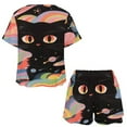 thumbnail image 3 of Cute Planet Cat Pajama Set for Women 2 Piece Sleepwear Loungewear Short Sleeve, 3 of 7