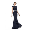 thumbnail image 4 of Women's Elizabeth K High Neck Cap Sleeve Gown Gl1421 Navy Blue Size L, 4 of 4
