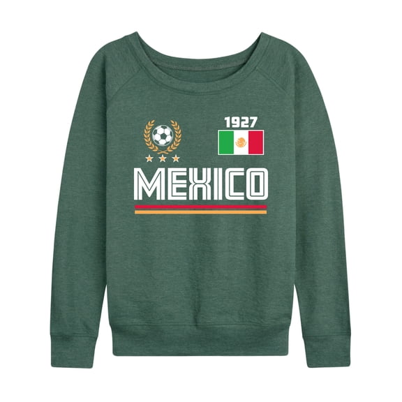 Instant Message - Mexico Soccer Jersey Lightweight French Terry Wide Neck Long Sleeve Graphic Shirt