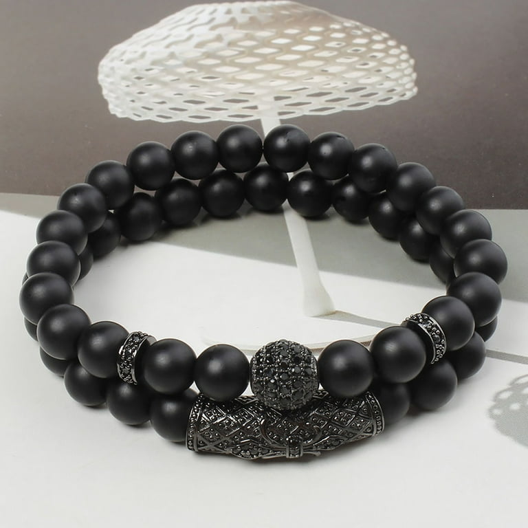 【AEKKI】Plata 2AA Matte Onyx Natural Stone Bracelet (約8mm) Amazon.com: 8mm Black Onyx Bracelet, AA Grade, Wrist Mala