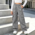 thumbnail image 4 of Mitankcoo Girls Cargo Pants Elastic Waist Wide Leg Multi Pockets Loose Casual Trousers for Kids School Daily 5-15Y, 4 of 8