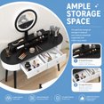thumbnail image 4 of 47 Inch Modern Makeup Vanity Desk Set with 3 Color Round LED Mirror, Dressing Table with 4 Storage Drawers & Padded Stool for Bedroom,White and Black, 4 of 7