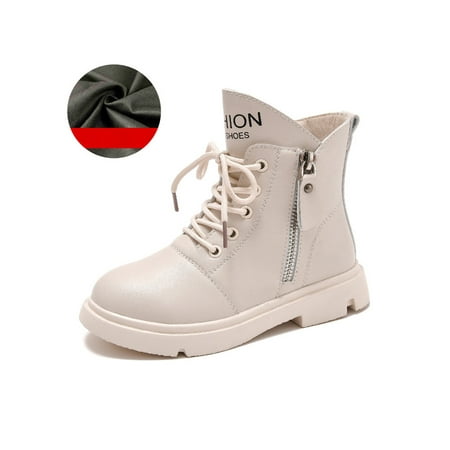 

Ymiytan Girl Ankle Boots Flat Booties Mid Top Short Bootie School Breathable Casual Round Toe Beige 8C
