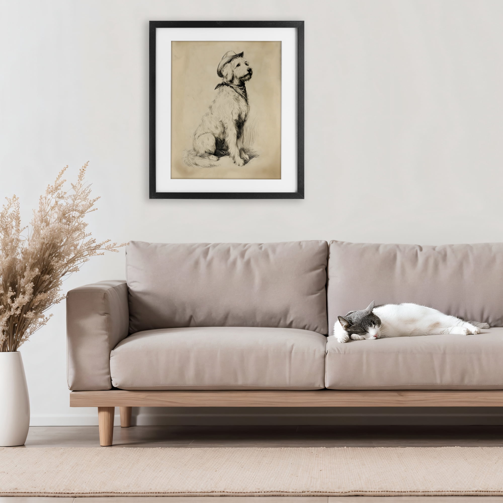 Stupell Industries Cowboy Goldendoodle Sketch Black Framed Print Under Glass, design by Arlington Prints