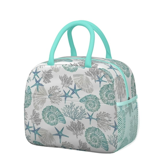 Lunch Bag Lunch Box for Women Reusable Insulated Lunch Bags,Water-Resistant Sea Shell Starfish Pattern Cooler Lunch Tote Bag, Large Capacity for Work Travel Picnic
