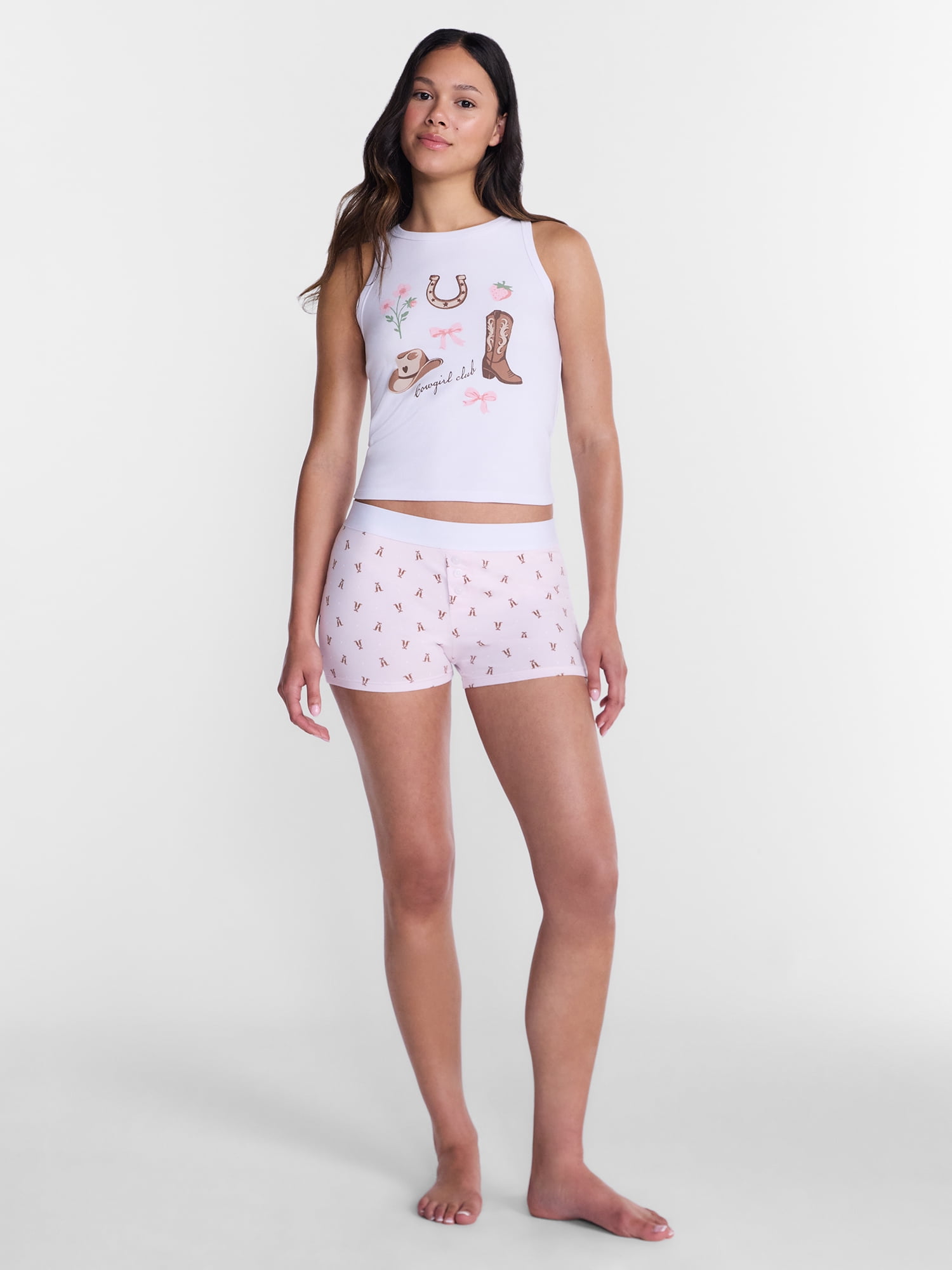 No Boundaries Sleepwear Ribbed Tank Top and Boxers Set from our Cloud Core Collection, 2 Piece, Women’s and Women’s Plus XXS-3X