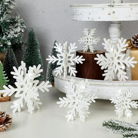 6 Pcs Christmas Wooden Snowflakes Decor 3D Table for Winter Wonderland Decoration White