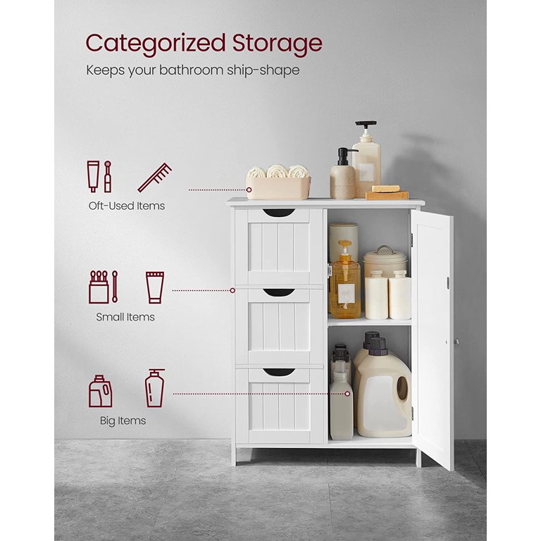 VASAGLE Bathroom Floor Storage Cabinet Bathroom Cabinet with 3 Large Drawers  and 1 Adjustable Shelf White - Walmart.com