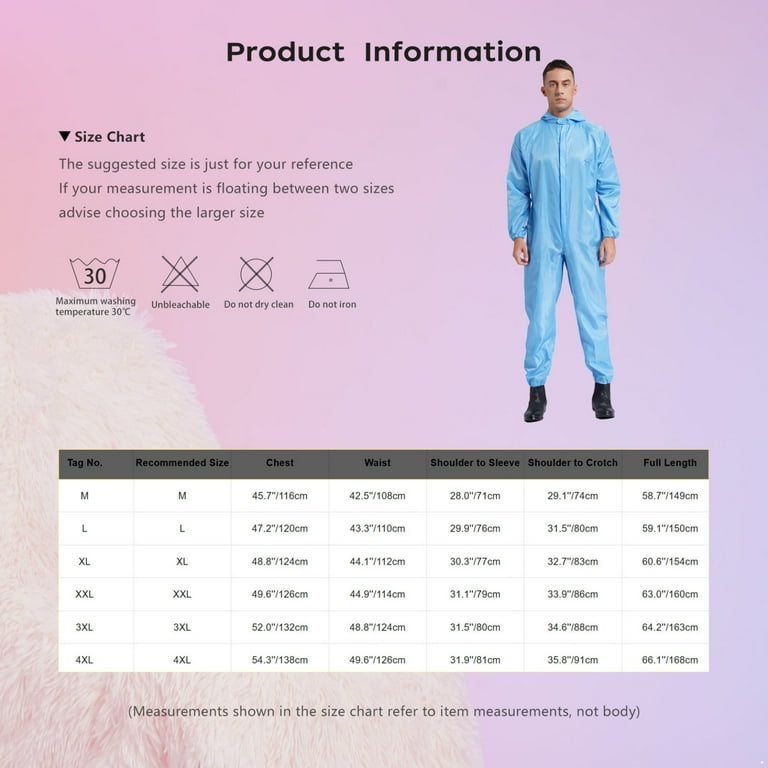 Haitryli Mens Anti-Static Bodysuit Coverall Zip Up Jumpsuit