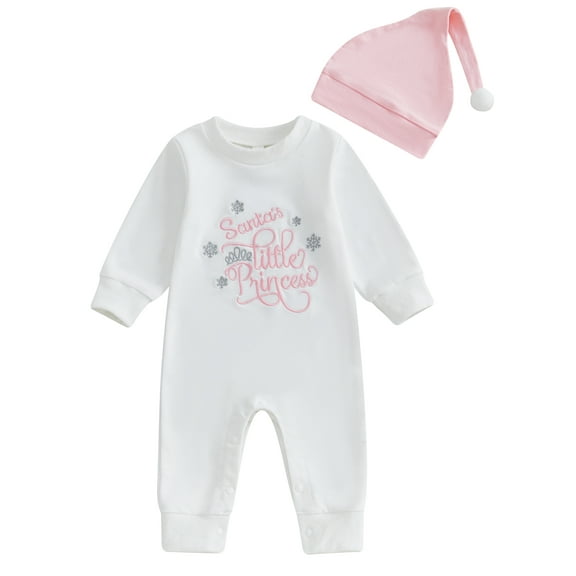 Michellecmm Girls Christmas Jumpsuit Long Sleeve Letter Embroidery Romper with Hat