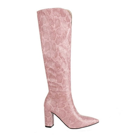 

Tepsmf Womens Winter Boots Fashion Large Size Boots Women Long Tube Snake Print Boots Low Heeled Pointed Shoes Boots Knight Boots
