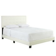 Boyd Sleep Roma White Faux Leather Queen Size Fully Upholstered Platform Bed Frame with Adjustable Headboard