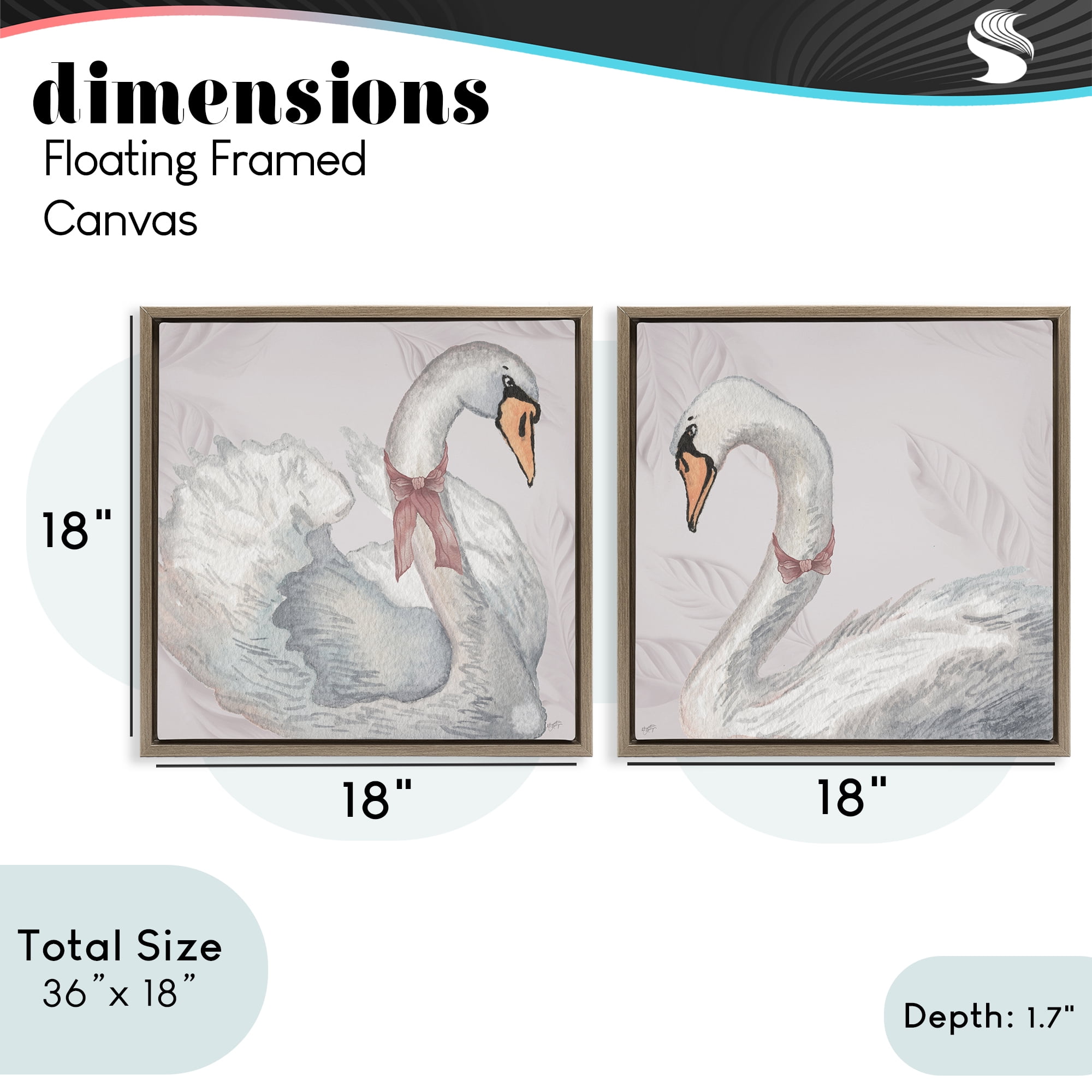 Stupell Industries Classic & Elegant Swans 2 Piece Brown Framed Floater Canvas Set, design by Elizabeth Medley