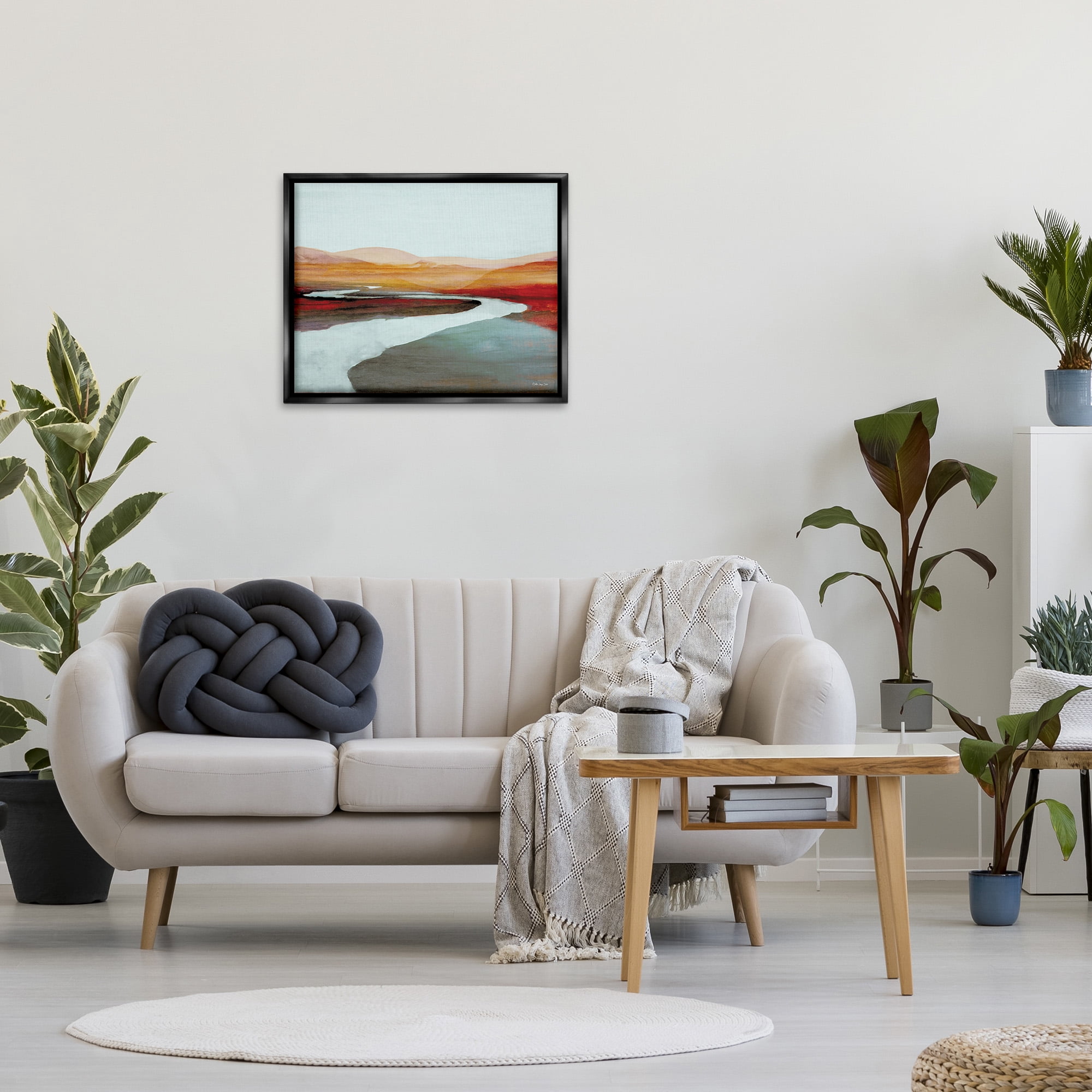 Stupell Industries Flowing River Landscape Landscape Painting Black Floater Framed Canvas Art Print Wall Art, 31 x 25