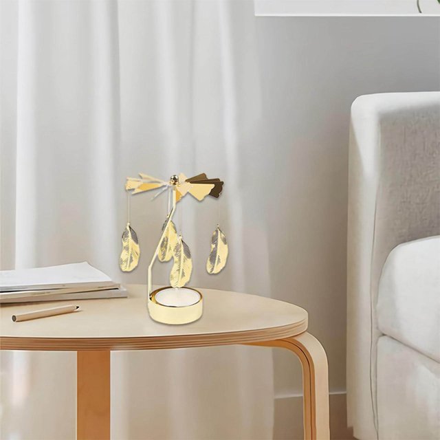 tredstone Christmas Tea Light Rotary Candlesticks Candle Holder Metal Xmas Home Decor Feather