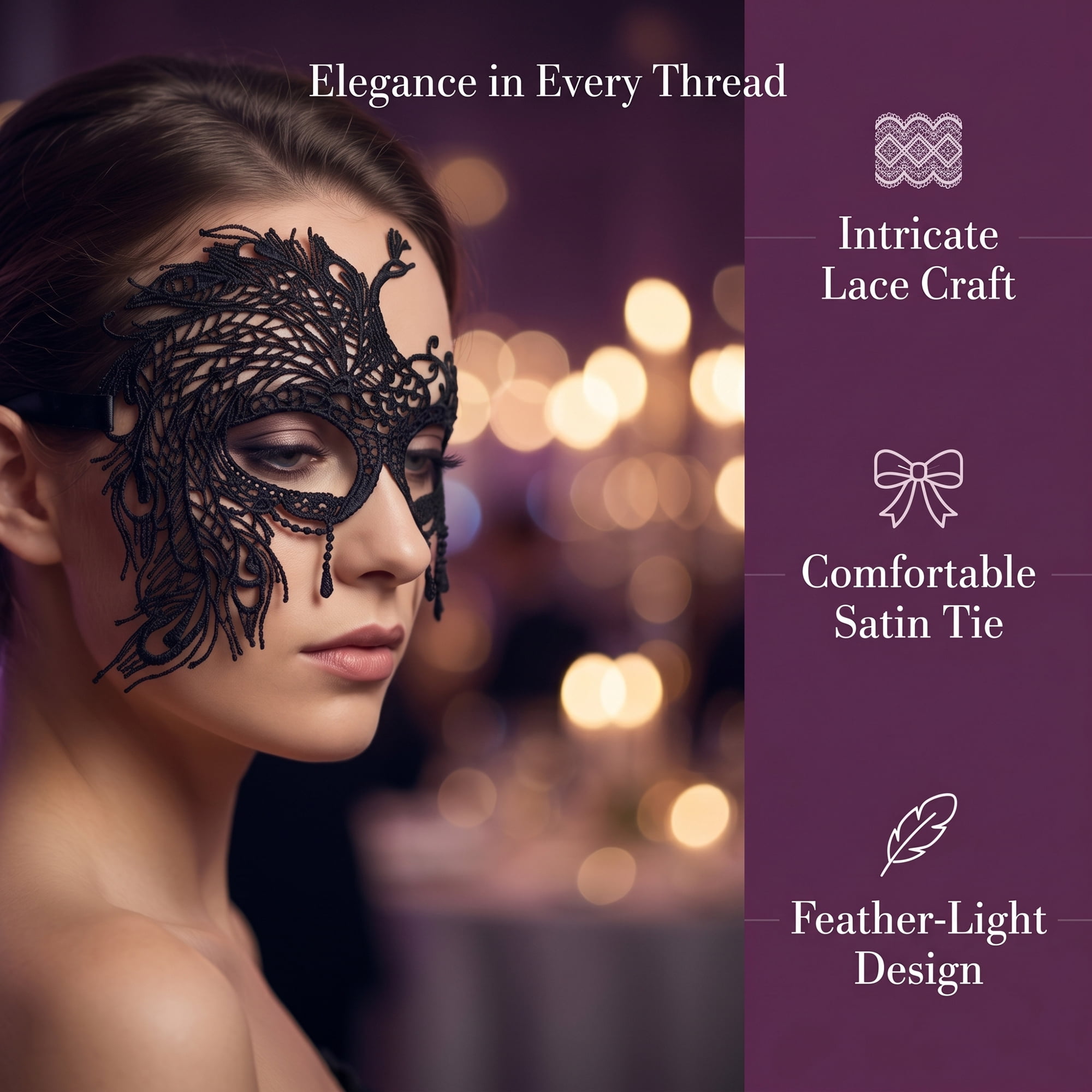 Unique Bargains 6Pcs Halloween Masquerade Lace Eye Mask Set Black Peacock 6.3" x 3.1"