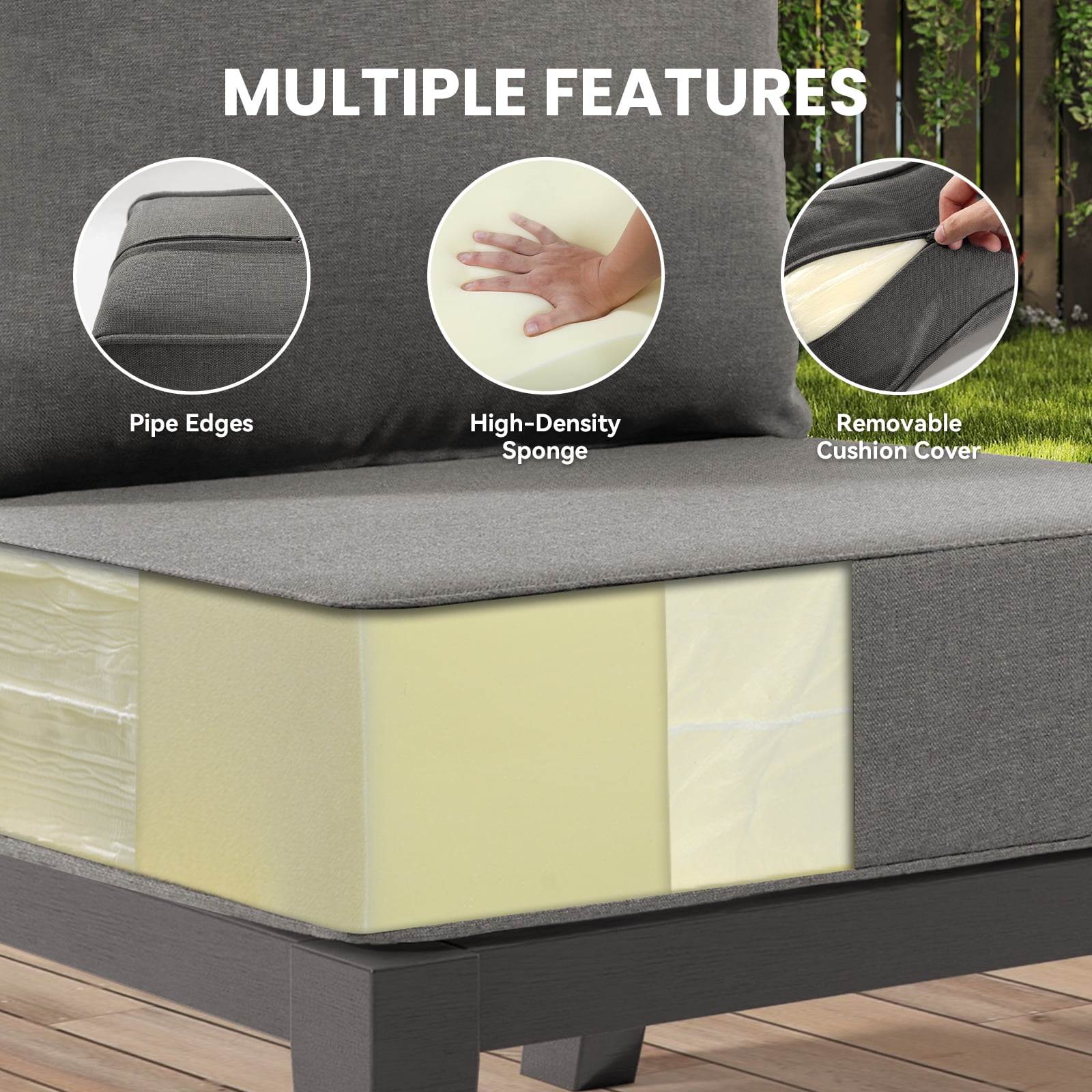 Giantfurnni Outdoor Deep Seat Cushion 24 X 24 X 6 inch for Patio Furniture, Water Resistant & Fade Resistant Outdoor Seating Cushions, Dark Grey, 2 Sets