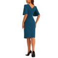 thumbnail image 3 of INSPIRE CHIC Robe Fourreau Élégante pour Femme à Col Rond Froncée à Manches Courtes Évasées Robe Crayon Bleu Lac TP, 3 of 5