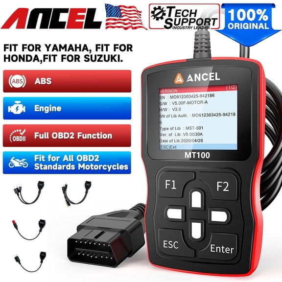 ANCEL MT100 Motorcycle Diagnostic Scan Tool Code Reader ABS Engine Code Scanner Motorbike Scanner Full OBD2 Functions Turn off Fault Indicator Light Read Clear Code Live Data OBD2 Scanner Free Update