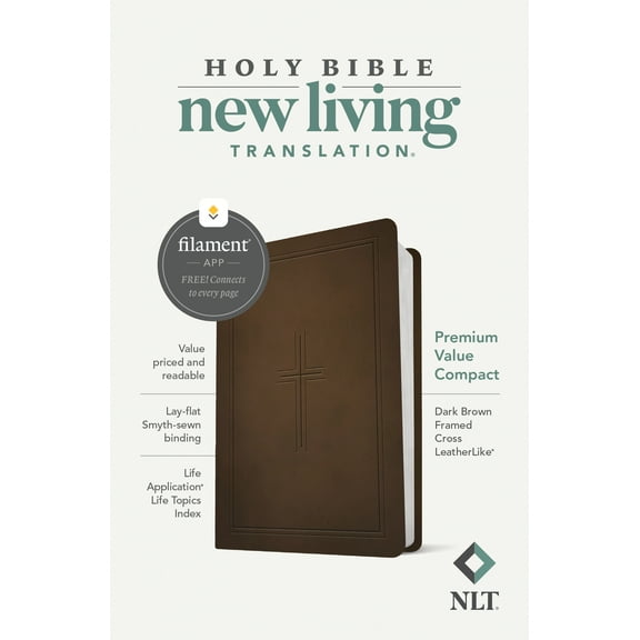 NLT Premium Value Compact Bible, Filament Enabled (LeatherLike, Dark Brown Framed Cross) (Hardcover)