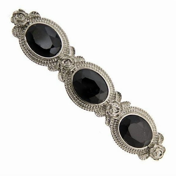 1928 Jewelry Women's Black Stones Oval Hair Barrette, (1 Pcs)