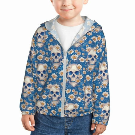 

Lukts white Skull daisy in water Print Children s Long-Sleeved Sun Protection Clothing Hooded Sweatshirts for Boys and Girls Outdoor Sports-5 Years