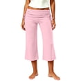 thumbnail image 2 of Lutiedan Fold Over Workout Capri Pants for Women Wide Leg Low Rise Gaucho Yoga Pants Lounge Baggy Y2K Flowy Athletic Pants,Pink,XL, 2 of 9